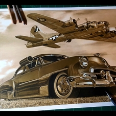 1951 Chevy Deluxe and B17 Artwork Drawing - The Cartist