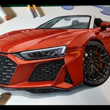 2020 Audi R8 V10 Spyder Artwork Drawing - The Cartist