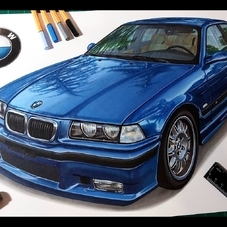 1998 BMW M3 Artwork Drawing - The Cartist